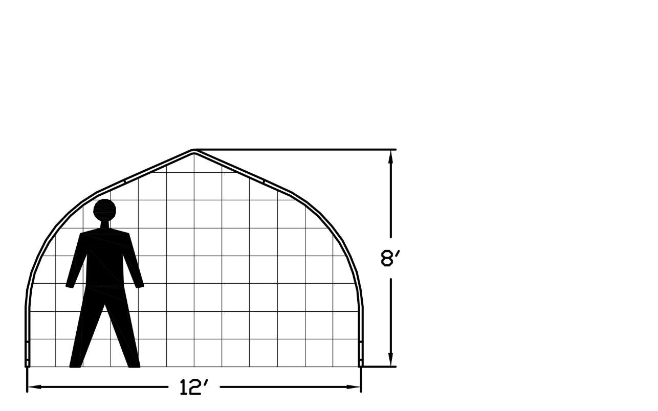 12' wide greenhouse frame with gothic arch profile for hobby  and backyard gardening, easy to install, compact, durable.